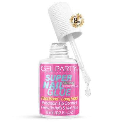 GELPARTY Super Strong Brush On Nail Glue for Press-On Nails & Tips – Quick Dry Clear Acrylic Nail Adhesive (8ml) – Long-Lasting, Easy Application