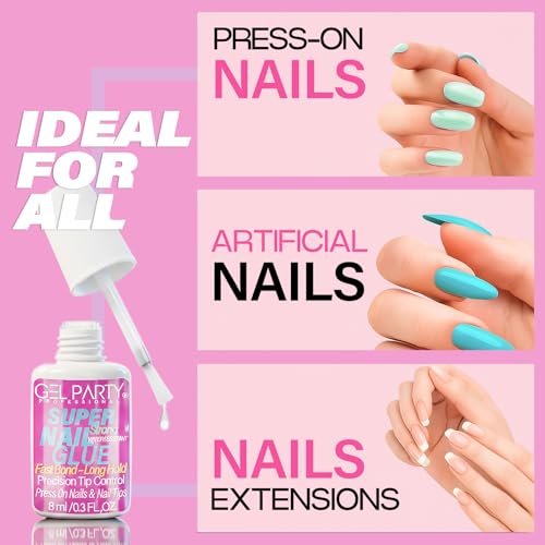 GELPARTY Super Strong Brush On Nail Glue for Press-On Nails & Tips – Quick Dry Clear Acrylic Nail Adhesive (8ml) – Long-Lasting, Easy Application - görsel 10
