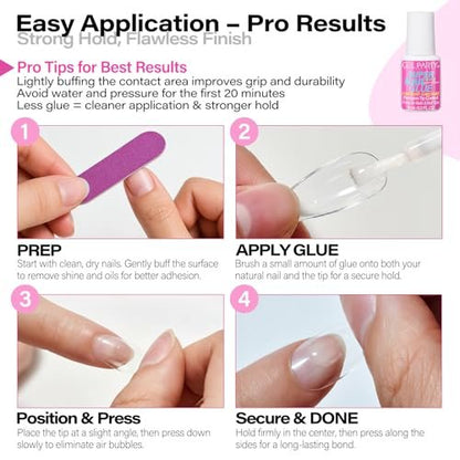GELPARTY Super Strong Brush On Nail Glue for Press-On Nails & Tips – Quick Dry Clear Acrylic Nail Adhesive (8ml) – Long-Lasting, Easy Application