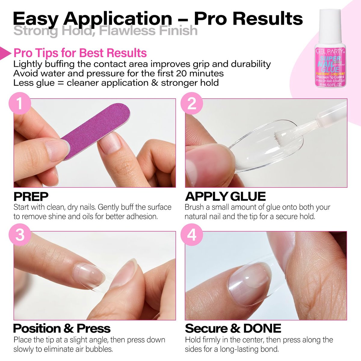 GELPARTY Super Strong Brush On Nail Glue for Press-On Nails & Tips – Quick Dry Clear Acrylic Nail Adhesive (8ml) – Long-Lasting, Easy Application - görsel 11