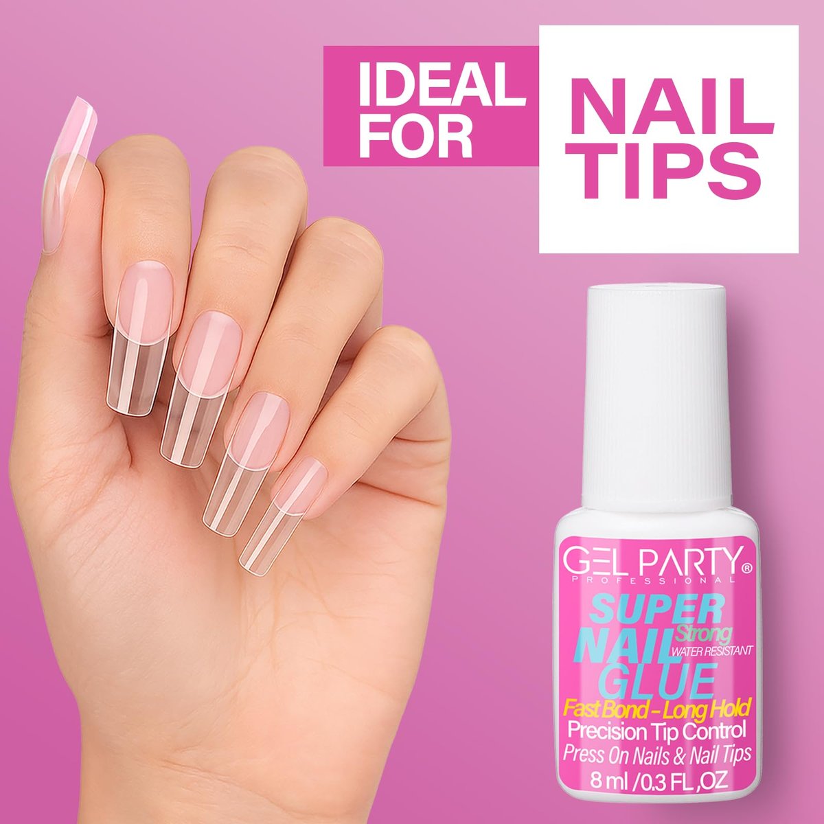GELPARTY Super Strong Brush On Nail Glue for Press-On Nails & Tips – Quick Dry Clear Acrylic Nail Adhesive (8ml) – Long-Lasting, Easy Application - görsel 15