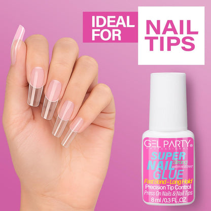 GELPARTY Super Strong Brush On Nail Glue for Press-On Nails & Tips – Quick Dry Clear Acrylic Nail Adhesive (8ml) – Long-Lasting, Easy Application