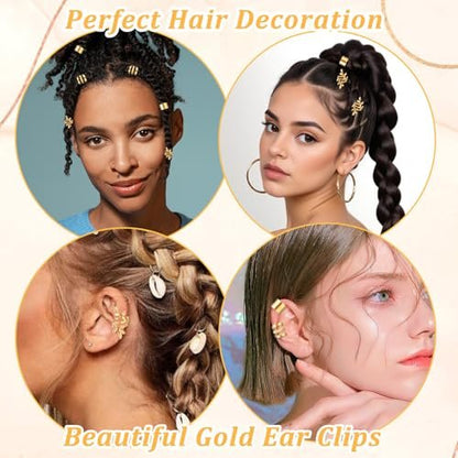 Ouligay 100 PCS Gold Hair Cuffs for Braids - Adjustable Metal Hair Clips for Dreadlocks, Loc Jewelry, 10 Styles
