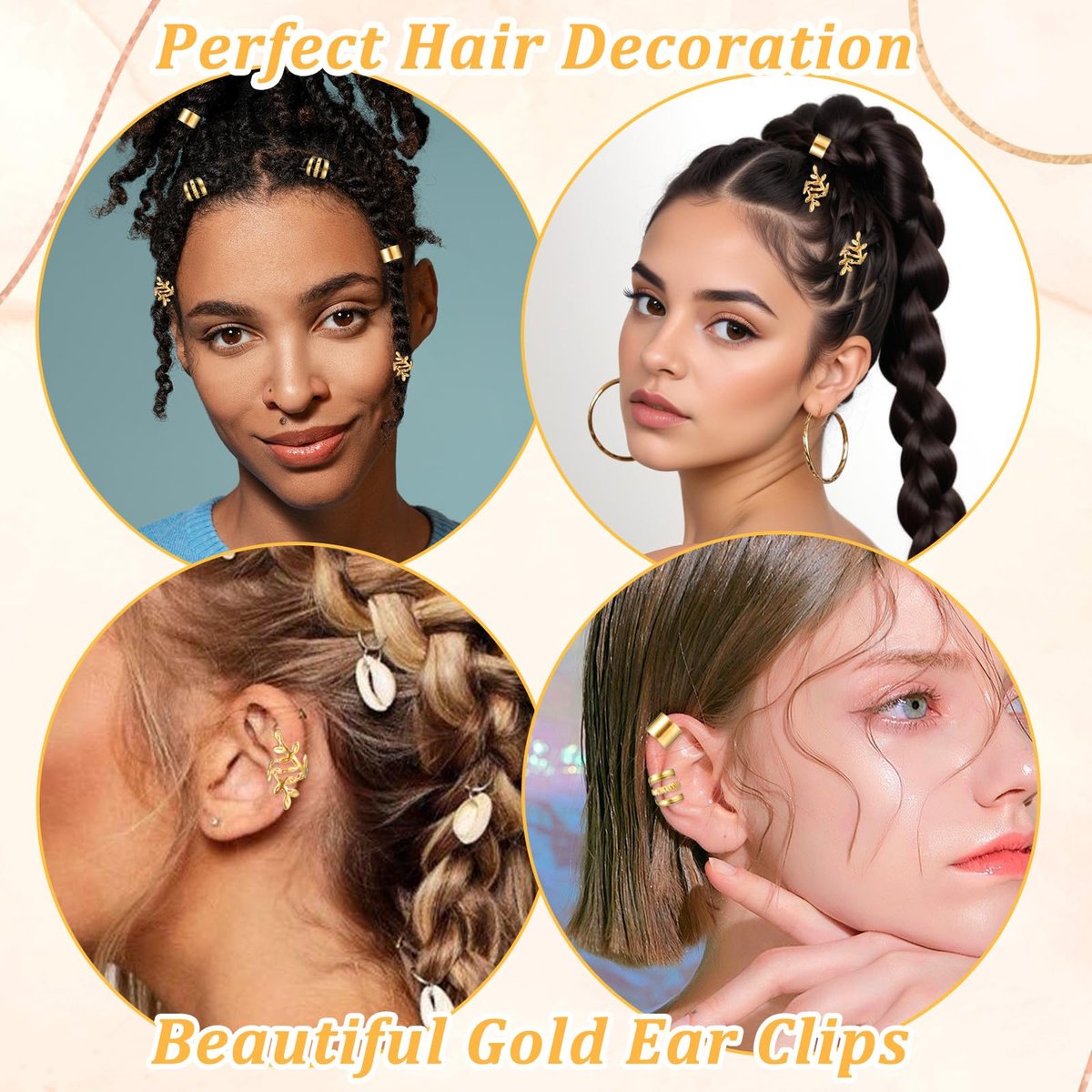 Ouligay 100 PCS Gold Hair Cuffs for Braids - Adjustable Metal Hair Clips for Dreadlocks, Loc Jewelry, 10 Styles - görsel 9