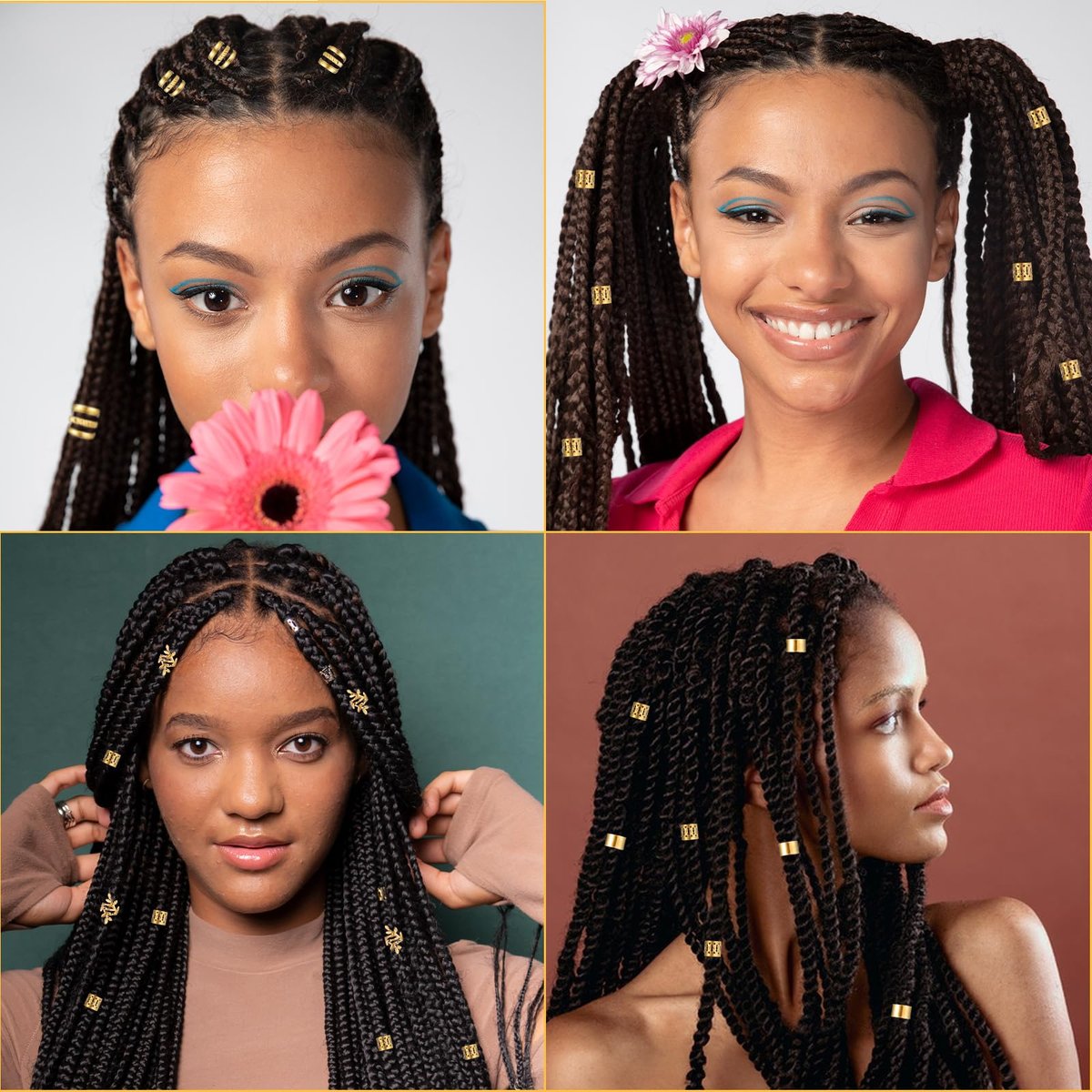 Ouligay 100 PCS Gold Hair Cuffs for Braids - Adjustable Metal Hair Clips for Dreadlocks, Loc Jewelry, 10 Styles - görsel 11