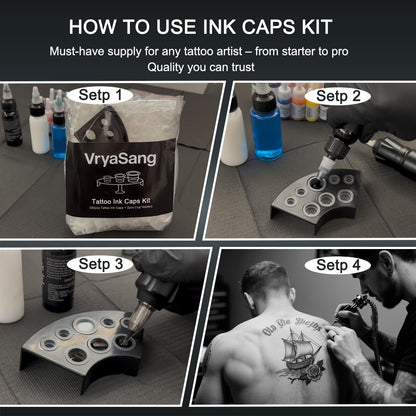 VryaSang 302pcs Tattoo Ink Caps Kit - 100 Small, 100 Medium, 100 Large Ink Cups + 2 Black Cup Holders for Permanent Makeup Container, Tattoo Accessory Supplies