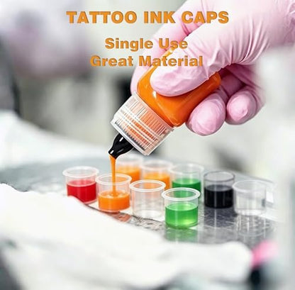 VryaSang 302pcs Tattoo Ink Caps Kit - 100 Small, 100 Medium, 100 Large Ink Cups + 2 Black Cup Holders for Permanent Makeup Container, Tattoo Accessory Supplies