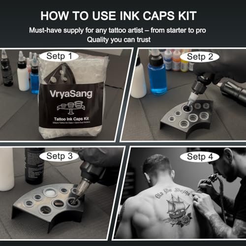 VryaSang 302pcs Tattoo Ink Caps Kit - 100 Small, 100 Medium, 100 Large Ink Cups + 2 Black Cup Holders for Permanent Makeup Container, Tattoo Accessory Supplies - görsel 8