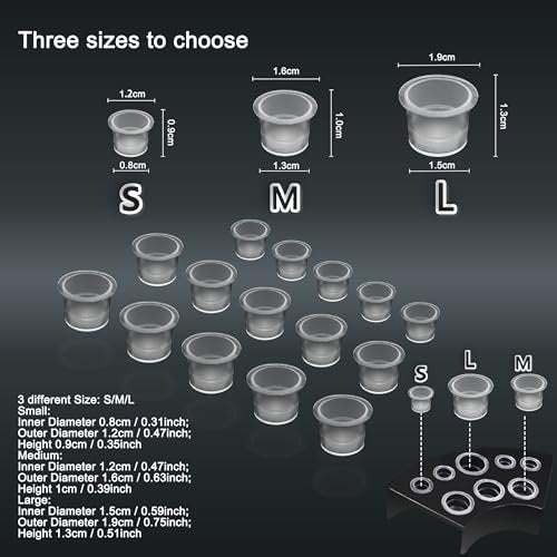VryaSang 302pcs Tattoo Ink Caps Kit - 100 Small, 100 Medium, 100 Large Ink Cups + 2 Black Cup Holders for Permanent Makeup Container, Tattoo Accessory Supplies - görsel 10