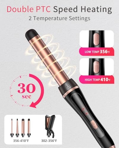 5 in 1 Curling Iron Set - Interchangeable Ceramic Barrels for Waves, Curls & Blowout, Fast Heating, Travel & Home Use (Black, 0.35"-1.25") Avelisse