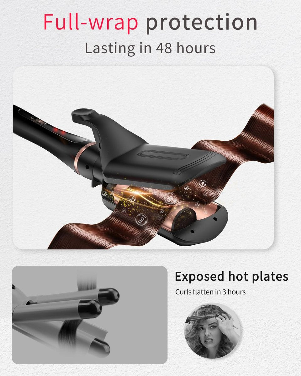 5 in 1 Curling Iron Set - Interchangeable Ceramic Barrels for Waves, Curls & Blowout, Fast Heating, Travel & Home Use (Black, 0.35"-1.25") Avelisse