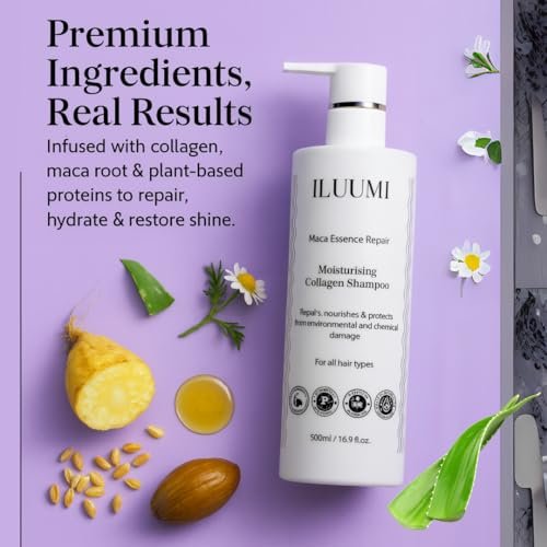 ILUUMI Maca Essence Repair Premium Hair Shampoo – Collagen Repair, Strengthens & Nourishes All Hair Types, Paraben-Free, Sulfate-Free, Colour-Safe, 16.9 fl oz - görsel 6