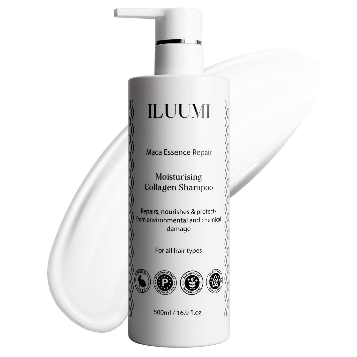ILUUMI Maca Essence Repair Premium Hair Shampoo – Collagen Repair, Strengthens & Nourishes All Hair Types, Paraben-Free, Sulfate-Free, Colour-Safe, 16.9 fl oz - görsel 1