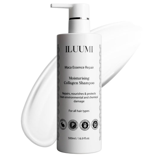 ILUUMI Maca Essence Repair Premium Hair Shampoo – Collagen Repair, Strengthens & Nourishes All Hair Types, Paraben-Free, Sulfate-Free, Colour-Safe, 16.9 fl oz