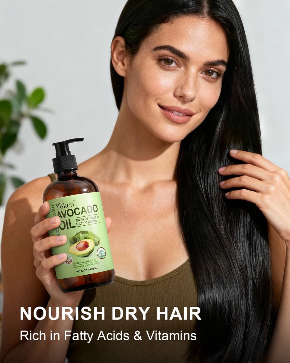 Organic Avocado Oil Cold Pressed 16oz Glass Bottle - Moisturizing Unscented Body Oil for Dry Scalp, Hair & Skin Hydrating, Non Greasy Carrier Oil for Essential Oils Mixing Avelisse