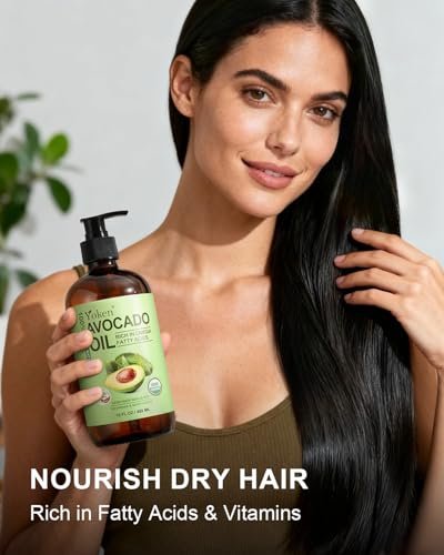 Organic Avocado Oil Cold Pressed 16oz Glass Bottle - Moisturizing Unscented Body Oil for Dry Scalp, Hair & Skin Hydrating, Non Greasy Carrier Oil for Essential Oils Mixing Avelisse