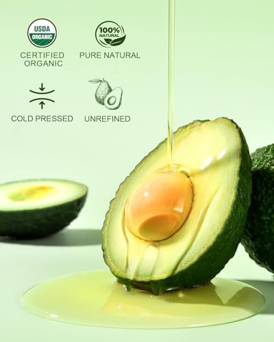 Organic Avocado Oil Cold Pressed 16oz Glass Bottle - Moisturizing Unscented Body Oil for Dry Scalp, Hair & Skin Hydrating, Non Greasy Carrier Oil for Essential Oils Mixing Avelisse
