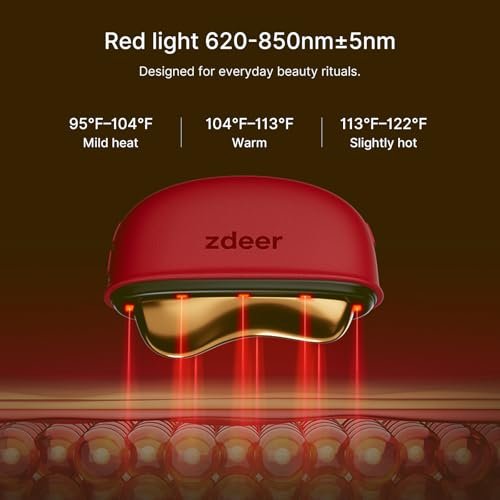 ZDEER LED Red Light Therapy for Face & Neck Massager Facial Care Device – Electric Gua Sha Brass Tool with Heat & Vibration for Firming, Sculpting & Skincare, Red Avelisse