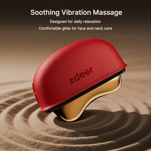 ZDEER LED Red Light Therapy for Face & Neck Massager Facial Care Device – Electric Gua Sha Brass Tool with Heat & Vibration for Firming, Sculpting & Skincare, Red Avelisse