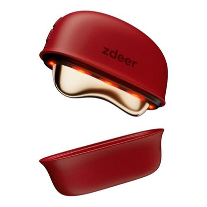 ZDEER LED Red Light Therapy for Face & Neck Massager Facial Care Device – Electric Gua Sha Brass Tool with Heat & Vibration for Firming, Sculpting & Skincare, Red Avelisse