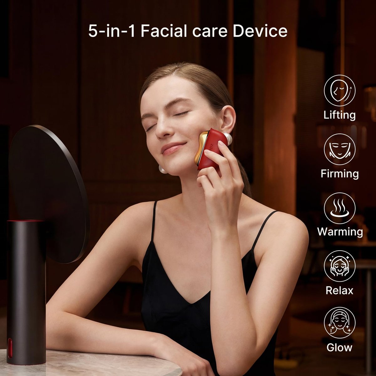 ZDEER LED Red Light Therapy for Face & Neck Massager Facial Care Device – Electric Gua Sha Brass Tool with Heat & Vibration for Firming, Sculpting & Skincare, Red Avelisse