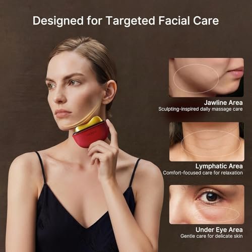 ZDEER LED Red Light Therapy for Face & Neck Massager Facial Care Device – Electric Gua Sha Brass Tool with Heat & Vibration for Firming, Sculpting & Skincare, Red Avelisse