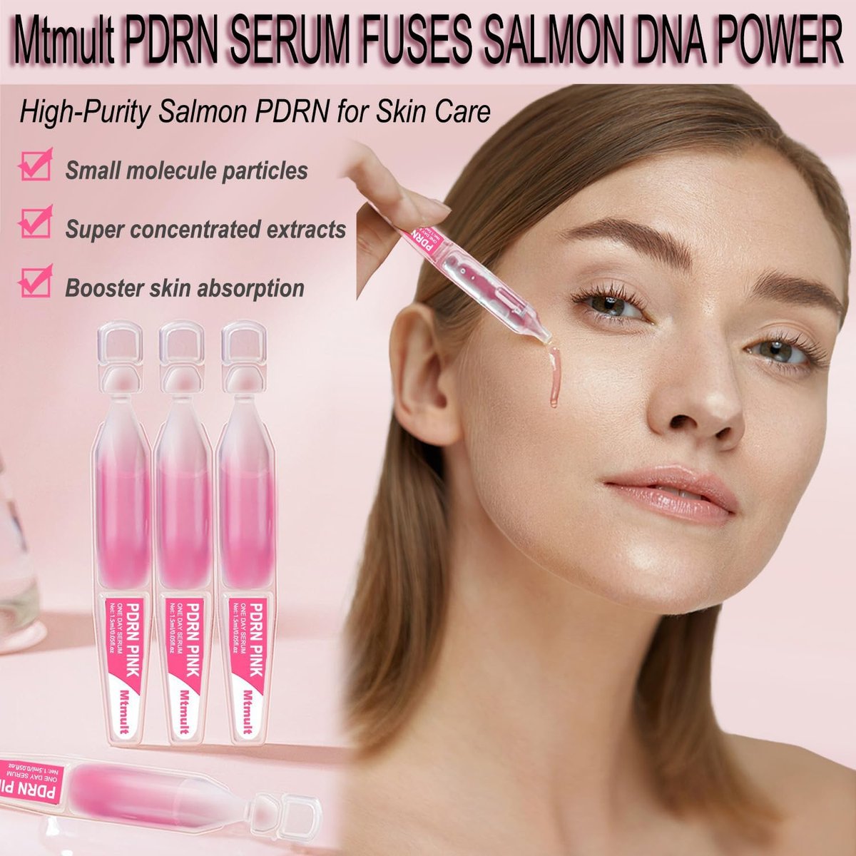 Mtmult Salmon DNA PDRN Serum - Anti-Aging Ampoule with 99% Salmon DNA PDRN, Collagen & Hyaluronic Acid, 0.05 fl.oz x 30 Pack, Firming & Moisturizing Avelisse