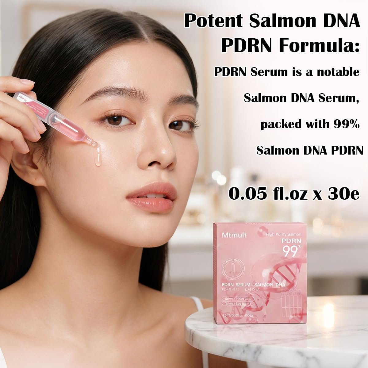 Mtmult Salmon DNA PDRN Serum - Anti-Aging Ampoule with 99% Salmon DNA PDRN, Collagen & Hyaluronic Acid, 0.05 fl.oz x 30 Pack, Firming & Moisturizing Avelisse