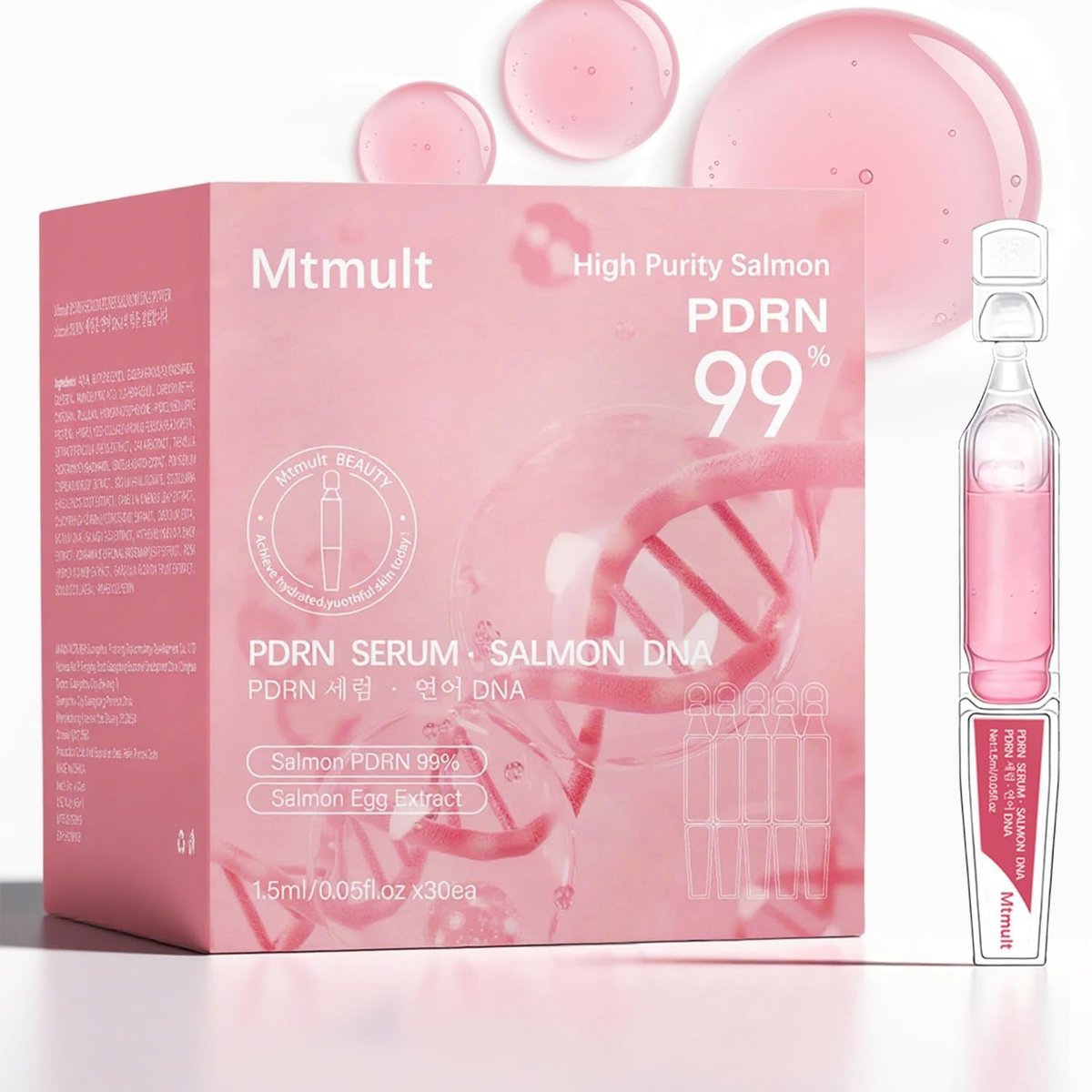 Mtmult Salmon DNA PDRN Serum - Anti-Aging Ampoule with 99% Salmon DNA PDRN, Collagen & Hyaluronic Acid, 0.05 fl.oz x 30 Pack, Firming & Moisturizing Avelisse