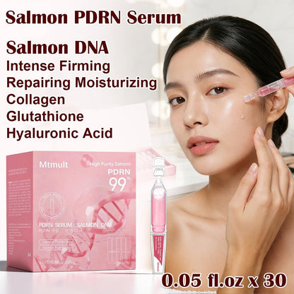 Mtmult Salmon DNA PDRN Serum - Anti-Aging Ampoule with 99% Salmon DNA PDRN, Collagen & Hyaluronic Acid, 0.05 fl.oz x 30 Pack, Firming & Moisturizing Avelisse