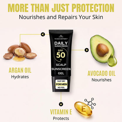 Daily Scalp Sunscreen SPF 50+ Fragrance Free - Matte Finish, No Grease, Vegan Face & Scalp Sunscreen for Men by The Bald Brothers Avelisse