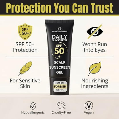 Daily Scalp Sunscreen SPF 50+ Fragrance Free - Matte Finish, No Grease, Vegan Face & Scalp Sunscreen for Men by The Bald Brothers Avelisse