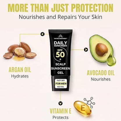 Daily Scalp Sunscreen SPF 50+ Fragrance Free - Matte Finish, No Grease, Vegan Face & Scalp Sunscreen for Men by The Bald Brothers Avelisse