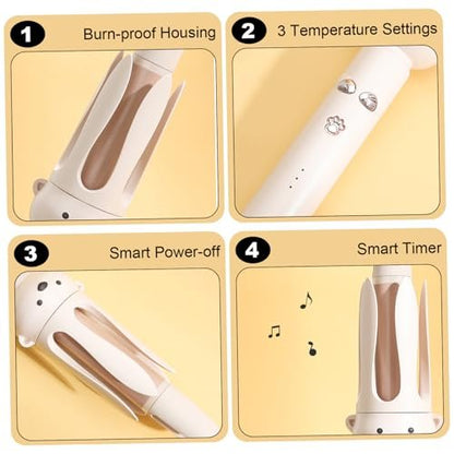 Automatic Curling Iron Negative Ion Rotating Curling Iron with Timer & 3 Levels Temp 1.1" Heat Resistant Long Hair Curler for Women