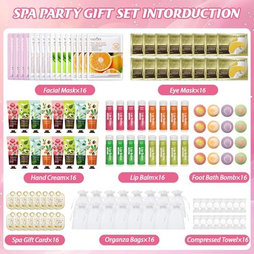 128 PCS Spa Party Supplies for Women - Complete Spa Kit with Lip Balm, Facial Masks, Hand Cream, Under Eye Patches, Foot Bath Bombs - Ideal for Gift Giving, Sleepover Party Supplies for Girls Valentine Avelisse
