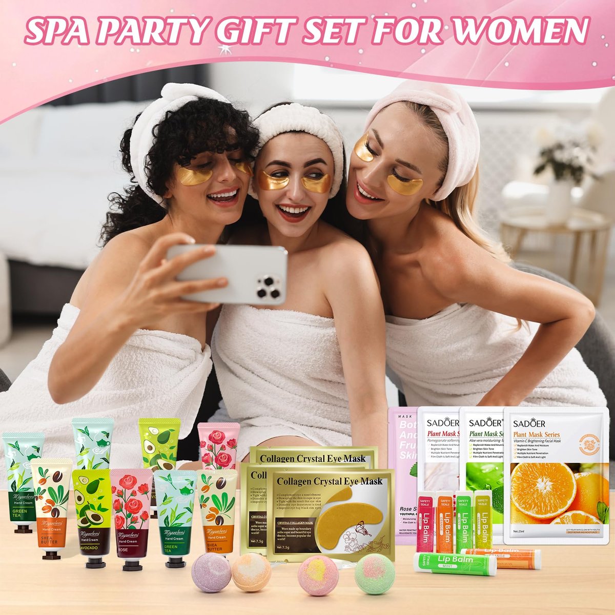 128 PCS Spa Party Supplies for Women - Complete Spa Kit with Lip Balm, Facial Masks, Hand Cream, Under Eye Patches, Foot Bath Bombs - Ideal for Gift Giving, Sleepover Party Supplies for Girls Valentine Avelisse
