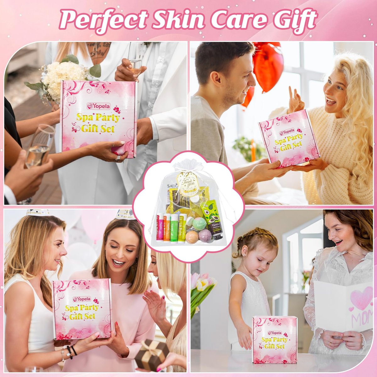 128 PCS Spa Party Supplies for Women - Complete Spa Kit with Lip Balm, Facial Masks, Hand Cream, Under Eye Patches, Foot Bath Bombs - Ideal for Gift Giving, Sleepover Party Supplies for Girls Valentine Avelisse
