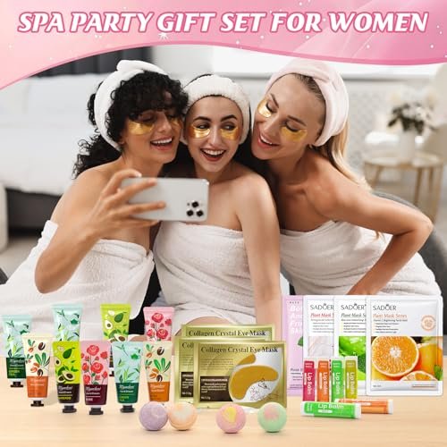 128 PCS Spa Party Supplies for Women - Complete Spa Kit with Lip Balm, Facial Masks, Hand Cream, Under Eye Patches, Foot Bath Bombs - Ideal for Gift Giving, Sleepover Party Supplies for Girls Valentine Avelisse