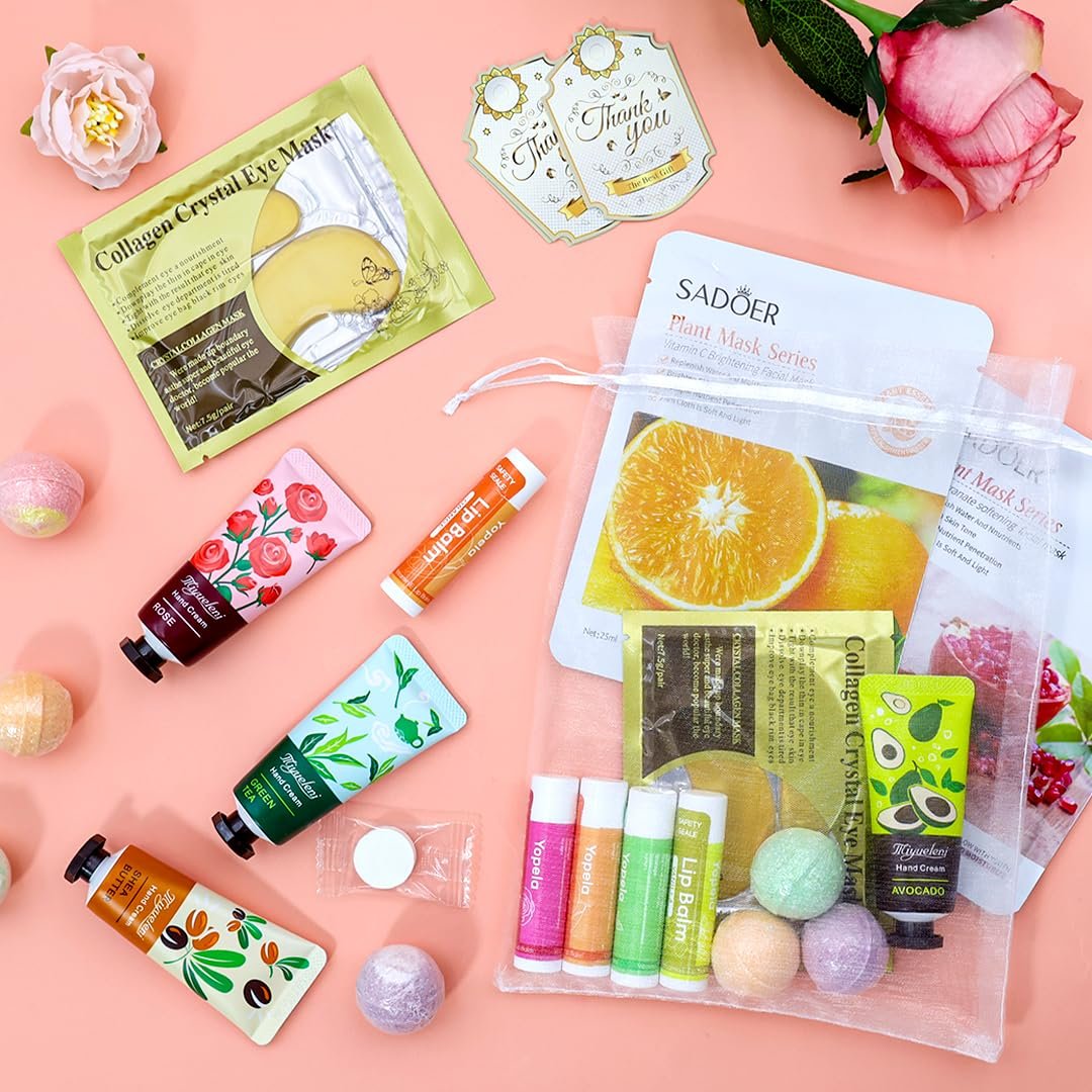 128 PCS Spa Party Supplies for Women - Complete Spa Kit with Lip Balm, Facial Masks, Hand Cream, Under Eye Patches, Foot Bath Bombs - Ideal for Gift Giving, Sleepover Party Supplies for Girls Valentine Avelisse