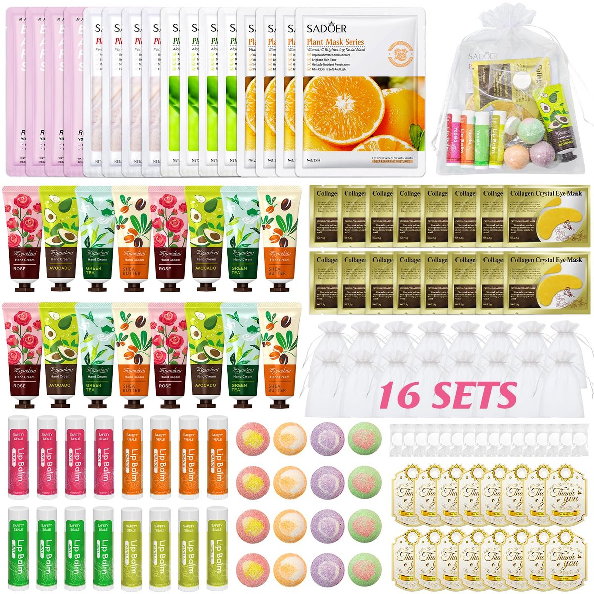 128 PCS Spa Party Supplies for Women - Complete Spa Kit with Lip Balm, Facial Masks, Hand Cream, Under Eye Patches, Foot Bath Bombs - Ideal for Gift Giving, Sleepover Party Supplies for Girls Valentine Avelisse