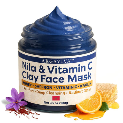 Argaviva Nila & Vitamin C Brightening Facial Mask - Pore Refining Clay Mask with Honey & White Clay for Even Tone & Glow, 3.5 oz Avelisse