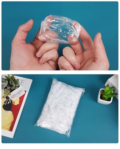 400 Pack Disposable Waterproof Ear Covers - Clear Plastic Little Shower Caps for Hair Dye, Shower, Swimming, Salon, Bathing, Travel, Daily Use