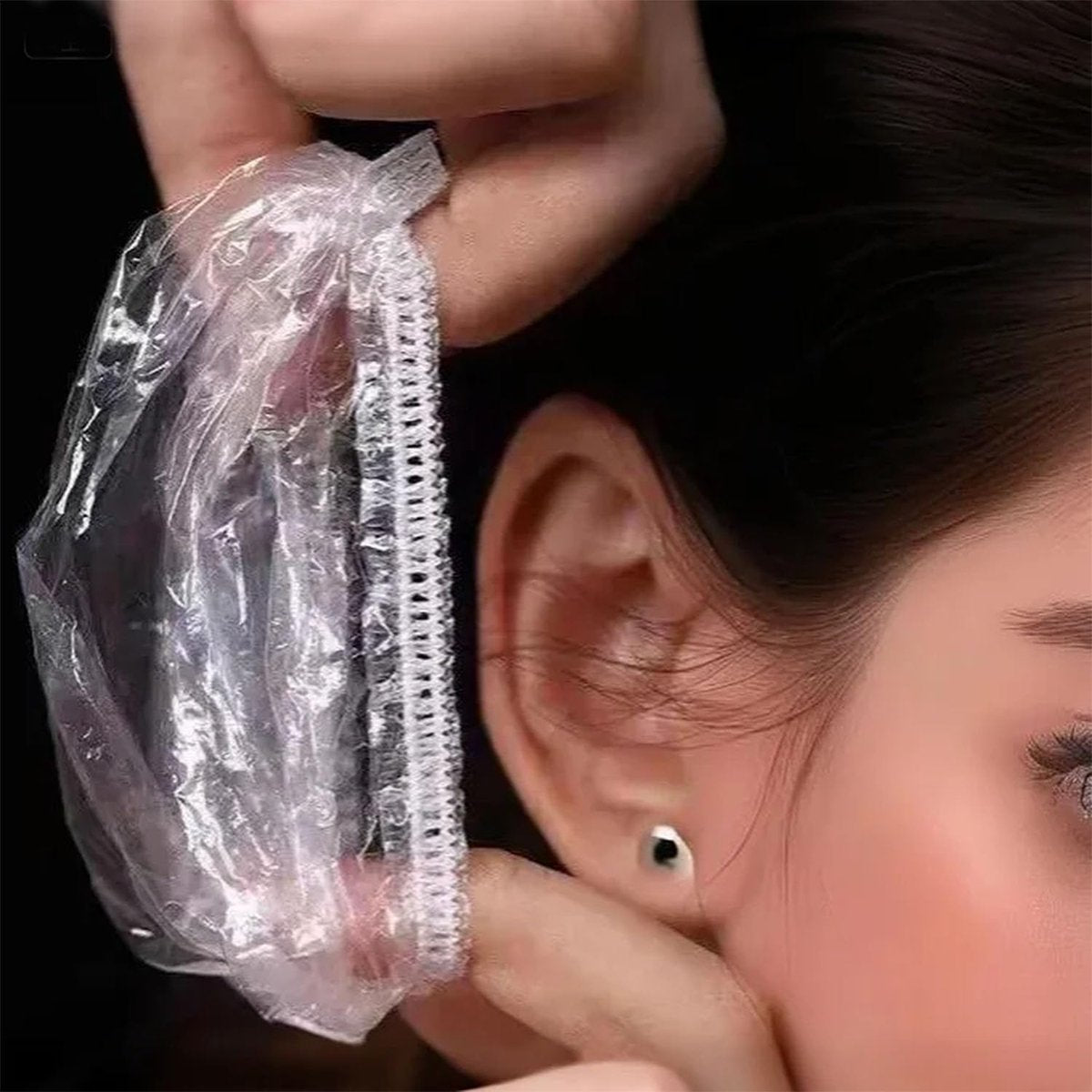 400 Pack Disposable Waterproof Ear Covers - Clear Plastic Little Shower Caps for Hair Dye, Shower, Swimming, Salon, Bathing, Travel, Daily Use - görsel 4