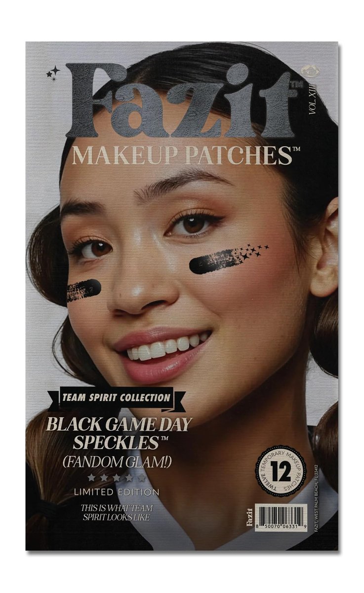 Fazit Makeup Patches - Black Game Day Speckles - Glow Up Game Day Makeup for Women - Sports Face Paint Cosmetic Glitter for Face - Cute Fan Accessories Avelisse