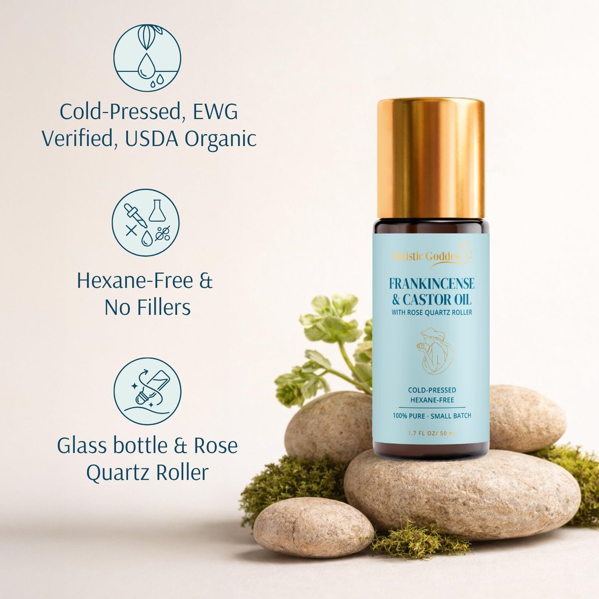 Holistic Goddess Organic Castor Oil Roll-On with Frankincense for Skin Care – Firms Fine Lines, Brightens Under-Eyes & Deeply Hydrates Avelisse