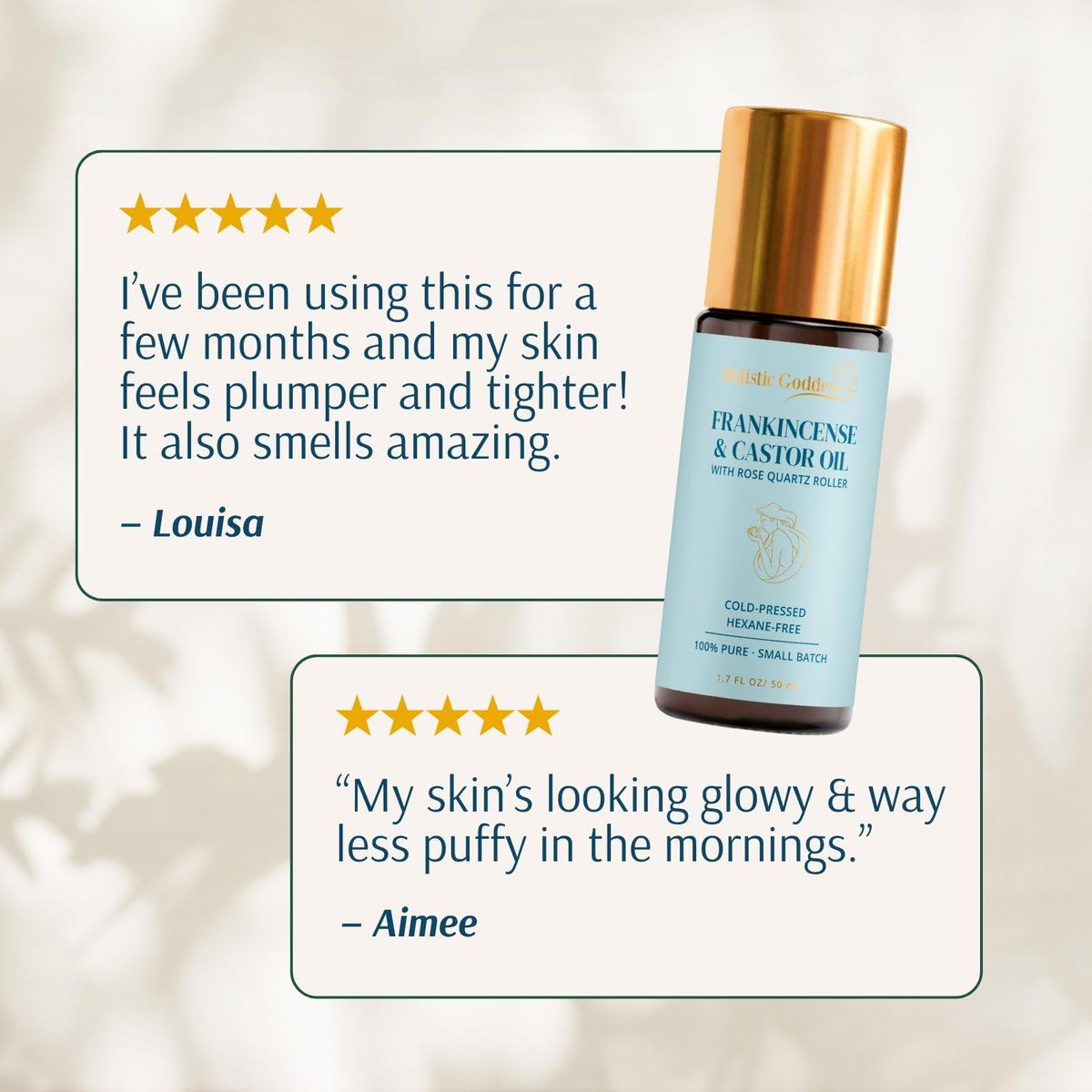 Holistic Goddess Organic Castor Oil Roll-On with Frankincense for Skin Care – Firms Fine Lines, Brightens Under-Eyes & Deeply Hydrates Avelisse