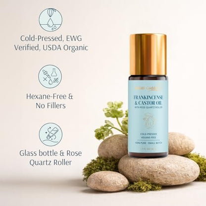 Holistic Goddess Organic Castor Oil Roll-On with Frankincense for Skin Care – Firms Fine Lines, Brightens Under-Eyes & Deeply Hydrates Avelisse