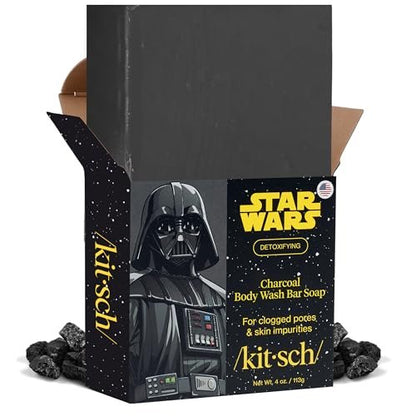 Kitsch Charcoal Soap Body Wash Bar x Star Wars Darth – Detoxifying Bar Soap with Activated Charcoal – Gently Removes Excess Oil & Impurities, Clears Pores, Firms & Moisturizes Skin – Made in USA – 4 oz