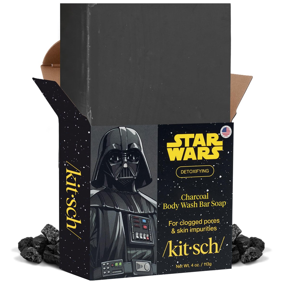 Kitsch Charcoal Soap Body Wash Bar x Star Wars Darth – Detoxifying Bar Soap with Activated Charcoal – Gently Removes Excess Oil & Impurities, Clears Pores, Firms & Moisturizes Skin – Made in USA – 4 oz - görsel 1