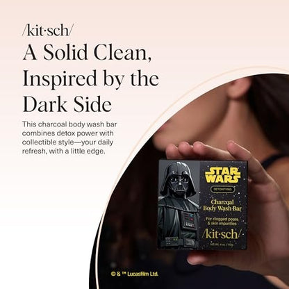 Kitsch Charcoal Soap Body Wash Bar x Star Wars Darth – Detoxifying Bar Soap with Activated Charcoal – Gently Removes Excess Oil & Impurities, Clears Pores, Firms & Moisturizes Skin – Made in USA – 4 oz